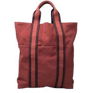 HERMES Bag Handbag Tote Bag Foult Cabas Canvas Red Authentic